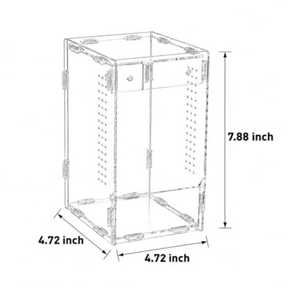 Acrylic Jumping Spider Enclosure, 4.72"×4.72"×7.88" Terrarium Habitat for Spiderling, Mantis, Tarantula, Snail & Small Reptiles, Includes Tweezer & Temperature Sticker