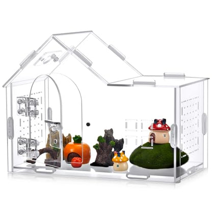 Teenyyou 9.45 x 7.3 x 4.7 Inches Extra Large Jumping Spider Enclosure Acrylic Tarantula Enclosure Reptile Habitat with Handle and Magnetic Door for Reptiles, Amphibians and Spiders