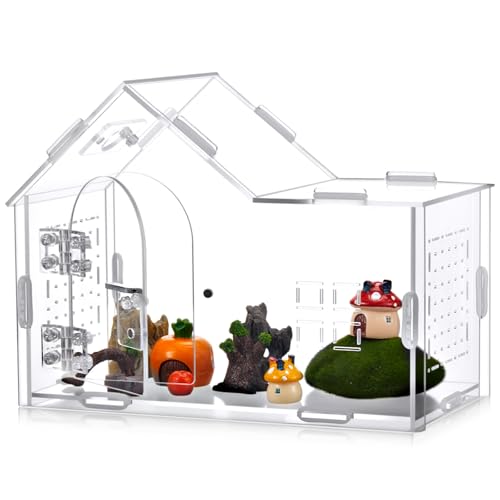 Teenyyou 9.45 x 7.3 x 4.7 Inches Extra Large Jumping Spider Enclosure Acrylic Tarantula Enclosure Reptile Habitat with Handle and Magnetic Door for Reptiles, Amphibians and Spiders