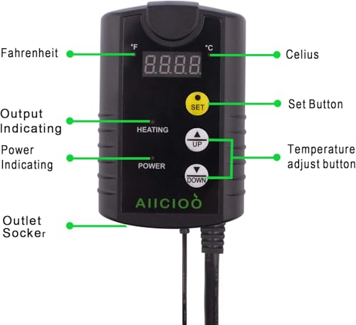 Aiicioo Under Tank Heater Thermostat - Reptile Heating Pad with Temperature Control Reptile Heat Mat for Combo Set for Hermit Crab Lizard Terrarium 24W - size: 8" X 18"(24W) with Thermostat
