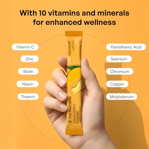 KEY NUTRIENTS Selenium Electrolytes Powder Packets - Multivitamin Peach Mango 20 Pack Hydration Packets - Travel Hydration Powder - Improved Refreshing Taste - Made in USA - No Sugar, Gluten Free - size: 20 Servings
