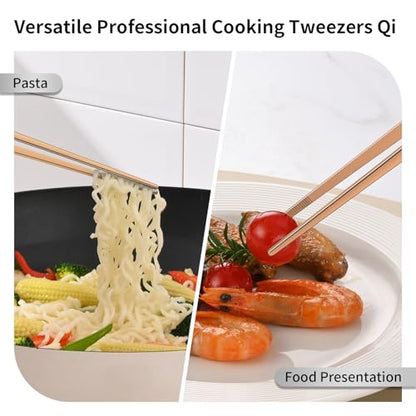DEHOV 12 Inch Stainless Steel Kitchen Tongs For Cooking Tweezers, Rose Gold Metal Long Food Tweezers, BBQ Grilling Tongs For Spaghetti - color: Rose Gold