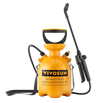 VIVOSUN 0.8Gal/3L Pump Pressure Sprayer, Pressurized Water Spray Bottle with Adjustable Shoulder Strap, Adjustable Nozzle, Safety Valve & Additional Seals, Ideal for Watering, Fertilizing, Cleaning - size: 0.8 Gallon / 3 Liter