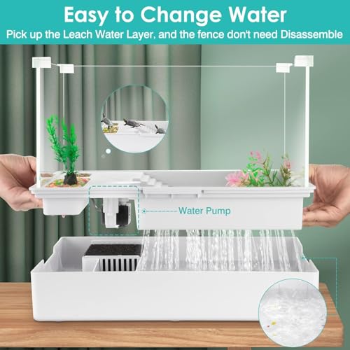 Acrylic Turtle Tank Aquarium with Quiet Water Pump, 3.96gallons, 360° View, Easy to Assemble, Durable for Small Turtles & Reptiles - size: M+Water Pump