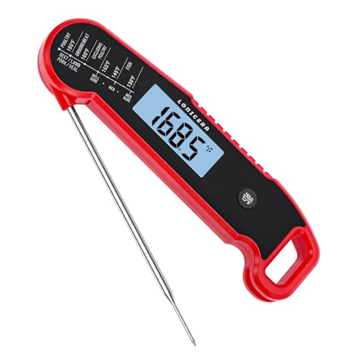 Lonicera Digital Meat Thermometer for Food Cooking. Instant Read Within 1 Sec and ±0.9℉Accuracy with Thermocouple Sensor. IP67 Waterproof, Auto-Rotating Display, Auto Wake up (Red) - color: RED