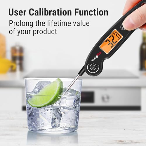 TempPro TP605 Instant Read Meat Thermometer for Cooking, Waterproof Digital Food Thermometer with Large Backlit LCD, Kitchen Thermometer for Grilling, Smoking & Candy Making (Previously ThermoPro) - color: Black