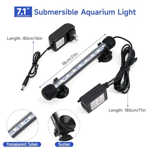 7 inch RGB Aquarium Lights, Underwater Fish Tank Lights IP68 Waterproof Color Changing Adjustable Memory Submersible Remote Control Aquarium Tank Sucker Hood Strip Lamp Waterfall Lights - size: 7 Inch