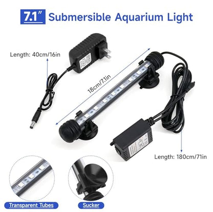 7 inch RGB Aquarium Lights, Underwater Fish Tank Lights IP68 Waterproof Color Changing Adjustable Memory Submersible Remote Control Aquarium Tank Sucker Hood Strip Lamp Waterfall Lights - size: 7 Inch
