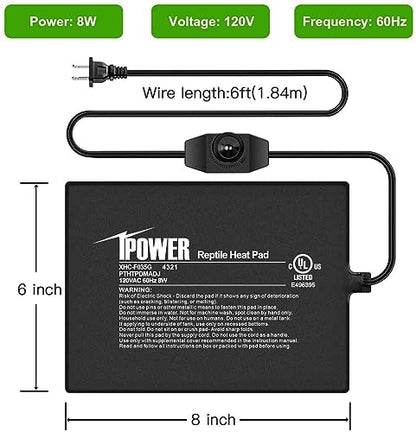 iPower 6 by 8 Inch Reptile Heating Pad with Temperature Adjustable Controller Knob, Under Tank Warmer Terrarium Heat Mat for Reptiles and Amphibians - size: 6 X 8 Inch