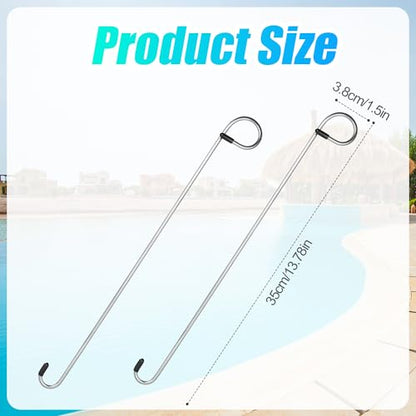 lasuroa 2pcs Swim Skimmer Basket Hook, 13.78in Long Stainless Steel Skimmer Basket Extension Handle Skimmer Lid Lifting Debris Removal Tool for Pool Maintenance Knee Saver & Hand Clean