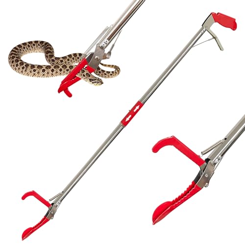 60" Professional Snake Tongs Heavy Duty Reptile Rattle Snake Catcher Wide Jaw Handling Tool Stainless Steel Collapsible Grabber Outdoor Catch Tool with Non-Slip Grip Handle (60inch/150cm)