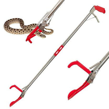 60" Professional Snake Tongs Heavy Duty Reptile Rattle Snake Catcher Wide Jaw Handling Tool Stainless Steel Collapsible Grabber Outdoor Catch Tool with Non-Slip Grip Handle (60inch/150cm)