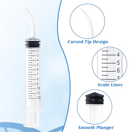 Wisdom Teeth Syringe, 12ml Dental Irrigation Syringe with Curved & Straight Tips, Sterile Individually Packaged for Oral Care, Tonsil Stones Removal, Liquid, Feeding (20 Pack) - style: Curved Tip & Straight Tip 20 Pack