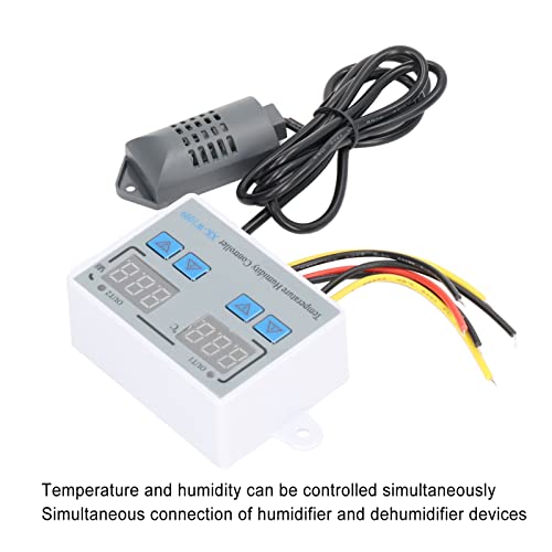 Digital Temperature Humidity Controller Intelligent Electronic Thermostat Switch 12V 220W Precise Calibration Dual Display Fireproof Shell for Greenhouses Reptile Terrariums