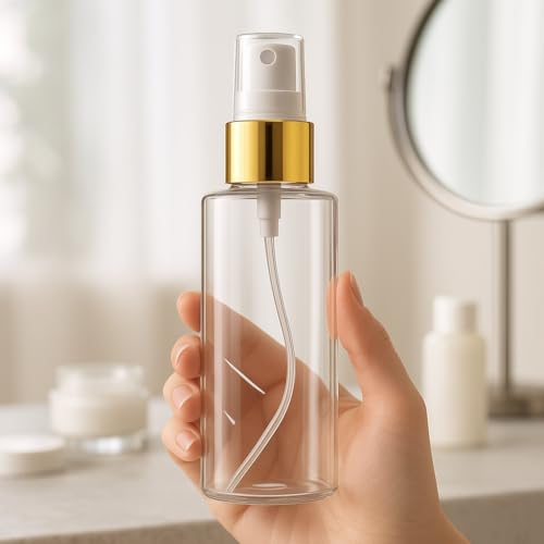 Bar5F Fine Mist Spray Bottle 4-Ounce Crystal-Clear and Firm BPA-Free Gold Misting Cap 6-Pack