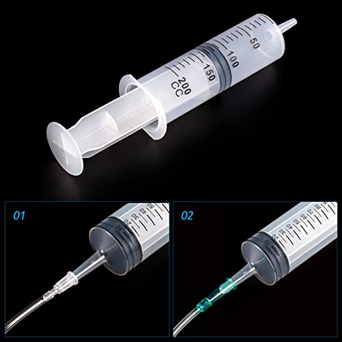 SHAOTONG 200ml Syringes with 40 Inch Tube and Tip Adapter, for Feeding Pets, Liquid Refilling, Drawing Oil Fluid - size: 200ML/CC