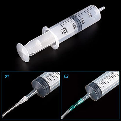 SHAOTONG 200ml Syringes with 40 Inch Tube and Tip Adapter, for Feeding Pets, Liquid Refilling, Drawing Oil Fluid - size: 200ML/CC