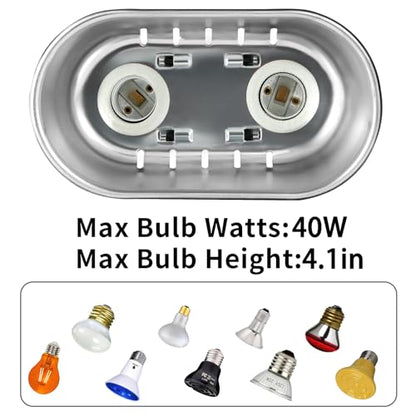DXOPHIEX Nano Reptile Heat Lamp Max 40W Dual Reptile Light Fixture with Two Independent Switches, UVB Light Fixture Dual Dome Lamp for Bearded Dragon, Turtles, Snake and Lizard Terrarium - size: 7.5inch dual dome