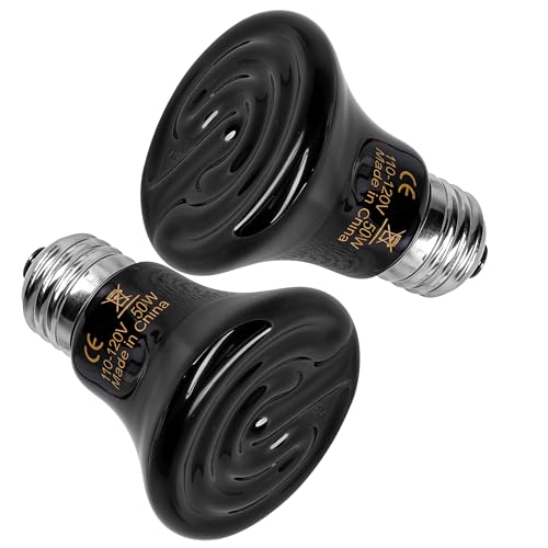 HealSmart 50W Mini Reptile Heat Lamp Ceramic Heat Emitter, No Light Emitting Heat Bulbs, Suitable for Snake/Lizard/Spider, Plant Growth and Incubating Chicken, 2-Pack - size: 50 Watts, style: D-60mm (2.36")