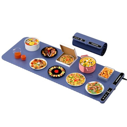XXL Electric Silicone Food Warmers for Parties Buffet 40”X15” Extra Extra Large Food Warming Mat Keep Food Warm Last 18H Even Heating 104F to 248F with Child Lock Easy Clean - size: Blue-XXL 15*40in