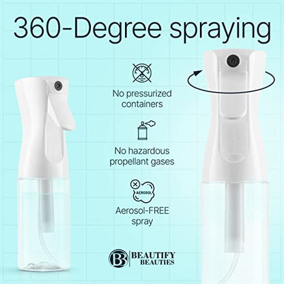 BeautifyBeauties Hair Spray Bottle – Ultra Fine Continuous Water Mister for Hairstyling, Cleaning, Plants, Misting & Skin Care (Black, 6.8 Ounces) - color: Black, size: 6.8 Ounces