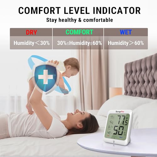 TempPro TP53 Digital Hygrometer Indoor Thermometer for Home, Temperature Humidity Sensor with Comfort Indicator & Max Min Records, Backlit Display Room Thermometer Humidity Meter(Previously ThermoPro)