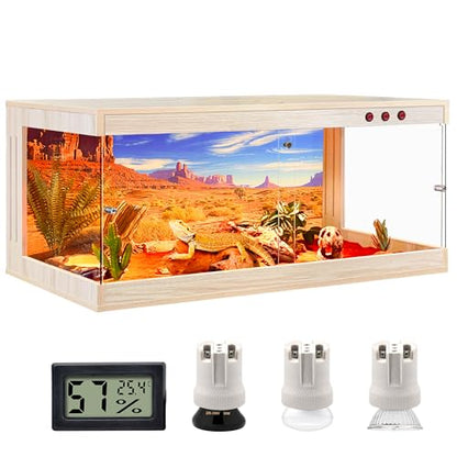 Royxen Reptile Enclosure,82 Gallons Reptile Tank with Wooden Top and Lockable Design,Tempered Glass Bearded Dragon Tank for Lizard Gecko Habitat (Oak,48" Length) - color: Oak, size: 82 Gallons,48" Length