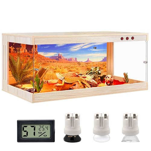 Royxen Reptile Enclosure,82 Gallons Reptile Tank with Wooden Top and Lockable Design,Tempered Glass Bearded Dragon Tank for Lizard Gecko Habitat (Oak,48" Length) - color: Oak, size: 82 Gallons,48" Length
