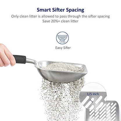 WePet Cat Litter Scoop, Aluminum Alloy Sifter, Kitty Metal Scooper, Deep Shovel with Diagonal Sifting Hole, Long Handle, Kitten Poop Lifter for Litter Box, Large Size, Black Handle - color: #06 Black, size: Large