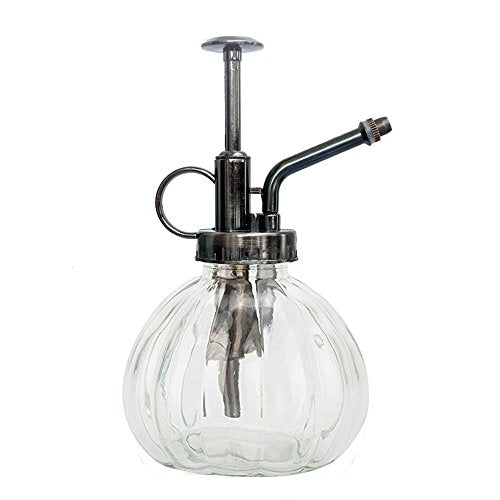 Plant Mister, Glass Watering Spray Bottle with Bronze Top Pump 6.5" Tall Decorative Mister for Plants and Flowers Small Watering Can for Indoor Potted Plants & Terrariums - Clear