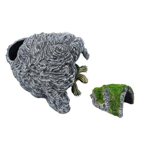 Large Reptile Hideout 2-Pack – Natural Wood-Look Resin Caves for Bearded Dragons, Tortoise, Snakes, Geckos & Lizards | Parent-Child Size Set (Large + Small) for Multi-Pet Terrariums