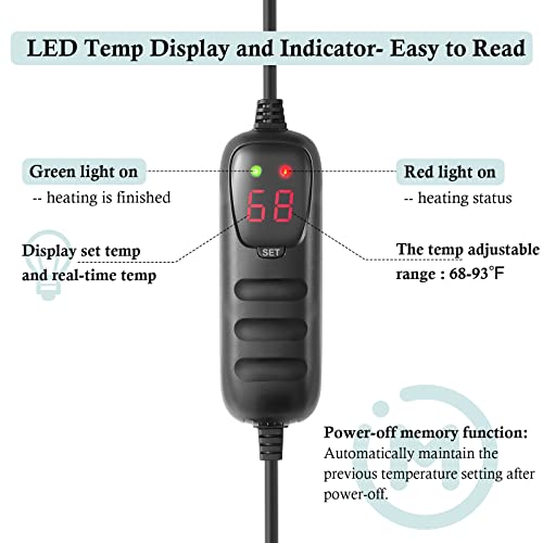 HITOP Compact Submersible Aquarium Heater -100w Digital Heater for Fish Tank Turtle Tank, for Saltwater and Fresh Water with Temperature Controller - size: (12-30Gal) 100W