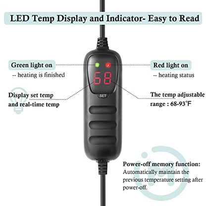 HITOP Compact Submersible Aquarium Heater -100w Digital Heater for Fish Tank Turtle Tank, for Saltwater and Fresh Water with Temperature Controller - size: (12-30Gal) 100W