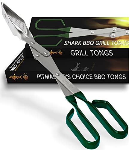 Grill Tongs - 17 inch (Green). Professional steak grilling utensil. Long-reach Barbeque Tong. Ideal for steak, fish, burger, and sausage - color: Green Steak Tongs