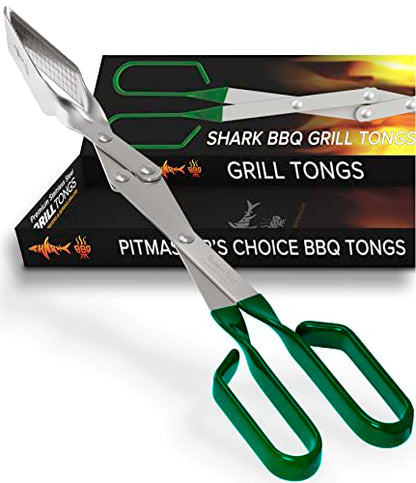 Grill Tongs - 17 inch (Green). Professional steak grilling utensil. Long-reach Barbeque Tong. Ideal for steak, fish, burger, and sausage - color: Green Steak Tongs