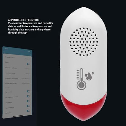 Smart Wireless Thermometer Hygrometer Indoor Temperature Humidity Sensor with Sound Light Alert High Accuracy for Home Room Greenhouse Reptile Tank ABS 45g