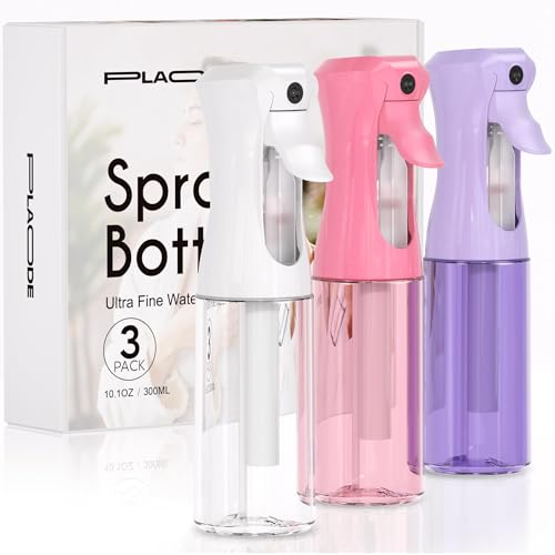 3 Pack Spray Bottle for Hair - Continuous Hair Spray Bottles Refillable Mister Sprayer for Hairstyling, Plants, Pets, Skincare, Cleaning (10.1 OZ/300ML, White+Pink+Purple) - color: Pink Purple White, size: (3-Pack)-10.1 Oz