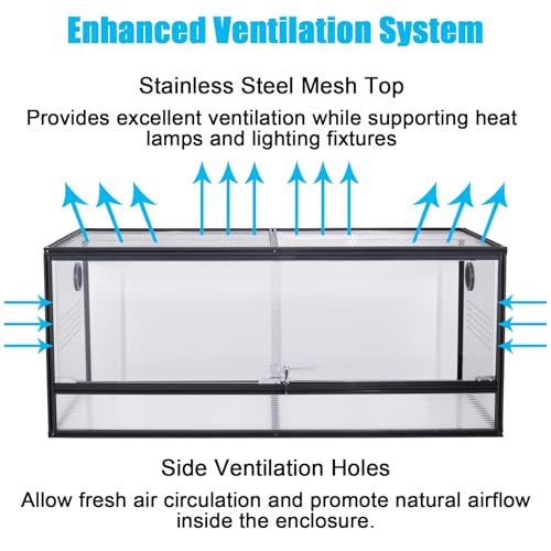48x20x20'' Bearded Dragon Tank, 83 Gallon Reptile Terrarium, Aluminum Frame Reptile Enclosure with Lockable Sliding Glass Doors, 270° View & 304 Mesh Top