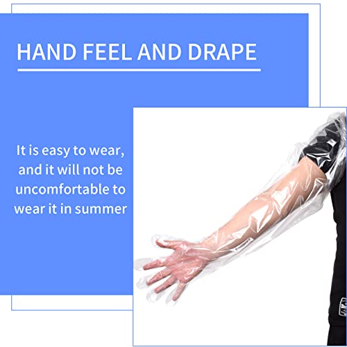 Anxingo 50Pcs Disposable Plastic Veterinary Insemination Rectal Long Arm Gloves for Field Dressing Gutting 35 inch Length - color: Transparent