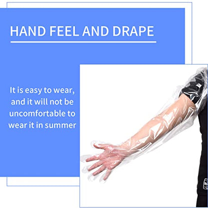 Anxingo 50Pcs Disposable Plastic Veterinary Insemination Rectal Long Arm Gloves for Field Dressing Gutting 35 inch Length - color: Transparent