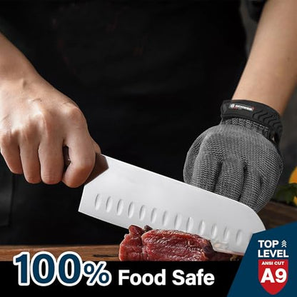 Schwer Ultimate Cut Resistant Gloves Beyond ANSI A9, Reinforced Stainless Steel Glove, Food Grade Mesh Metal Gloves for Butcher Meat Cutting, Oyster Shucking, Mandoline, PR1708 (L, 1 PCS) - size: Large (Pack of 1), style: 4.0 Reinforced Steel