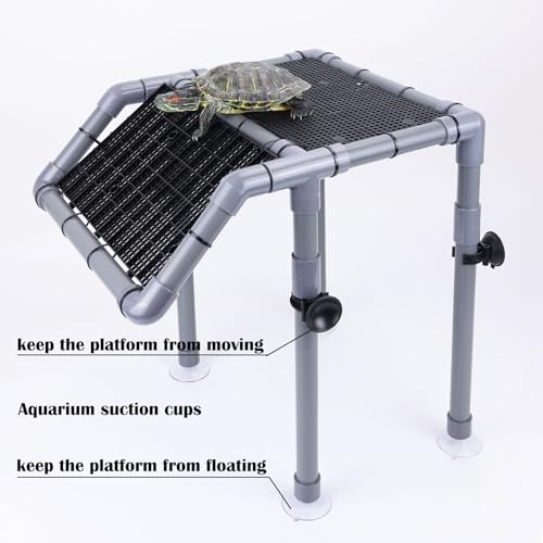 Large Turtle Basking Platform, Sturdy Standing Dock with Non-Slip Ramp, Aquatic Turtle Resting Area for 25/29/40/55 Gal, Gray/Black - size: Basking Platform 10.8" W × 7.7" D