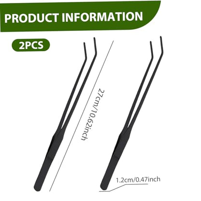2Pcs Aquarium Tongs, 11 Inch Extra Long Stainless Steel Feeding Tongs with Curved Tip, Long Tweezers Terrarium Feeder Tool for Reptile Tank Accessories
