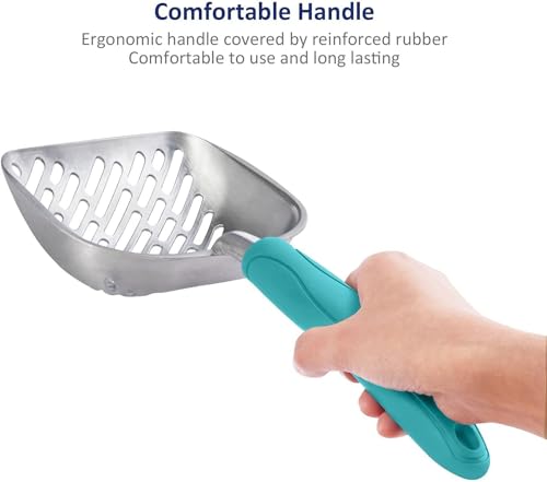 WePet Cat Litter Scoop, Aluminum Alloy Sifter, Kitty Metal Scooper, Deep Shovel with Diagonal Sifting Hole, Long Handle, Kitten Poop Lifter for Litter Box, Medium Size, Green Handle - color: #03 Green, size: Medium
