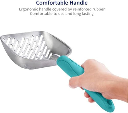 WePet Cat Litter Scoop, Aluminum Alloy Sifter, Kitty Metal Scooper, Deep Shovel with Diagonal Sifting Hole, Long Handle, Kitten Poop Lifter for Litter Box, Medium Size, Green Handle - color: #03 Green, size: Medium