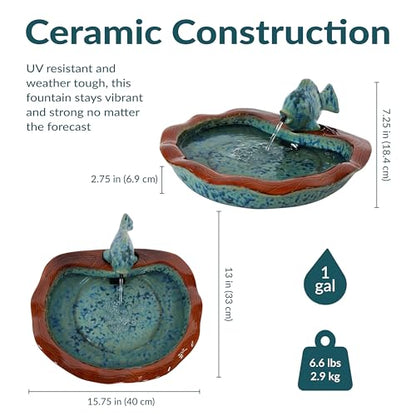Sunnydaze Glazed Ceramic Fish 7-Inch Outdoor Garden Fountain - Outdoor Tabletop Fountain for Patio, Deck, Garden - Aqua and Brown