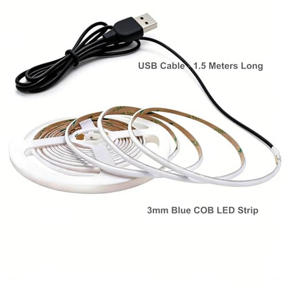 Ultra-Narrow 3mm USB COB LED Strip Lights Self-Adhesive, for Kitchen Cabinets, Bedroom, Gaming Desk (Blue, 2ft) - color: Blue, size: 2ft