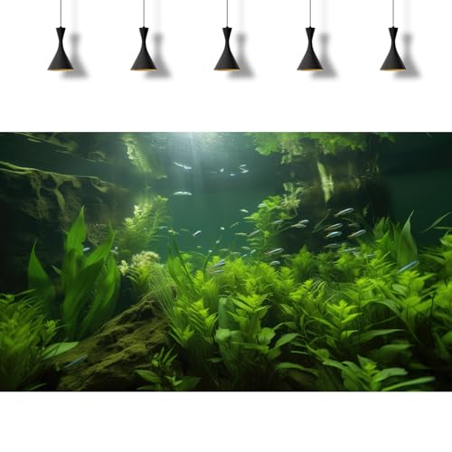 2 Packs Underwater Aquarium Background Lush Green Aquatic Plants Fish Tank Background Undersea Stone with Moss Tropical Reptile Tank Backgrounds Under The Sea World Aquarium Backgrounds 30x18in - color: Dark Green, size: 30(W)x18(H)in