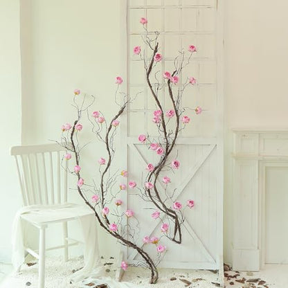 1PCS 300cm/118inch Large Flexible Artificial Tree Fall Vines Twine Wood Branches with Peony Flowers Garland Twig Reptile Climbing Fake Plants for Wedding Arch Christmas Wall Door Hanging Decoration