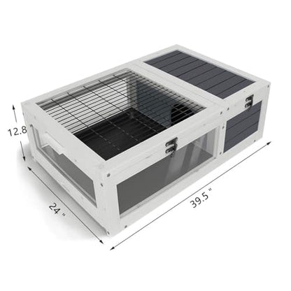 39.5" Tortoise Habitat,Large Wooden Indoor Tortoise House with 2 Removable Waterproof Tray, Indoor & Outdoor Reptile Enclosure Habitat Reptile Cage for Small Animals